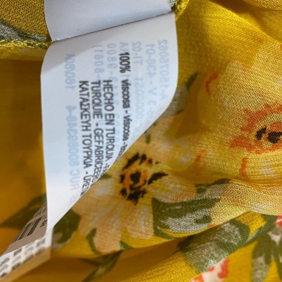 Zara Boho Blouse Oversized Floral Sheer Chiffon Yellow Top V-neck - Picture 10 of 10